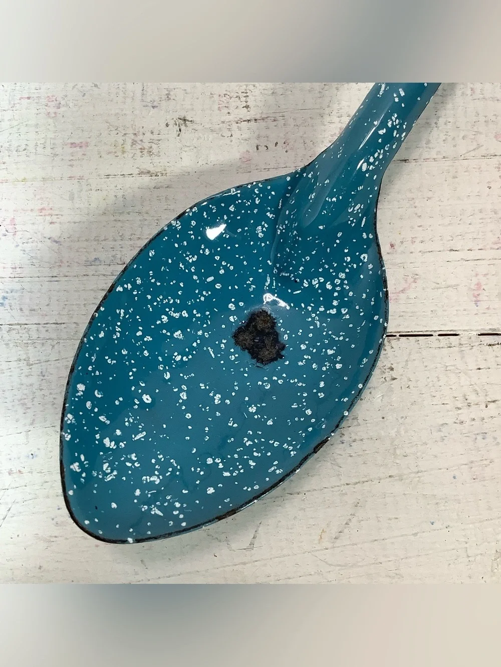 Large 14” Enamelware Spoon - Graniteware Spoon